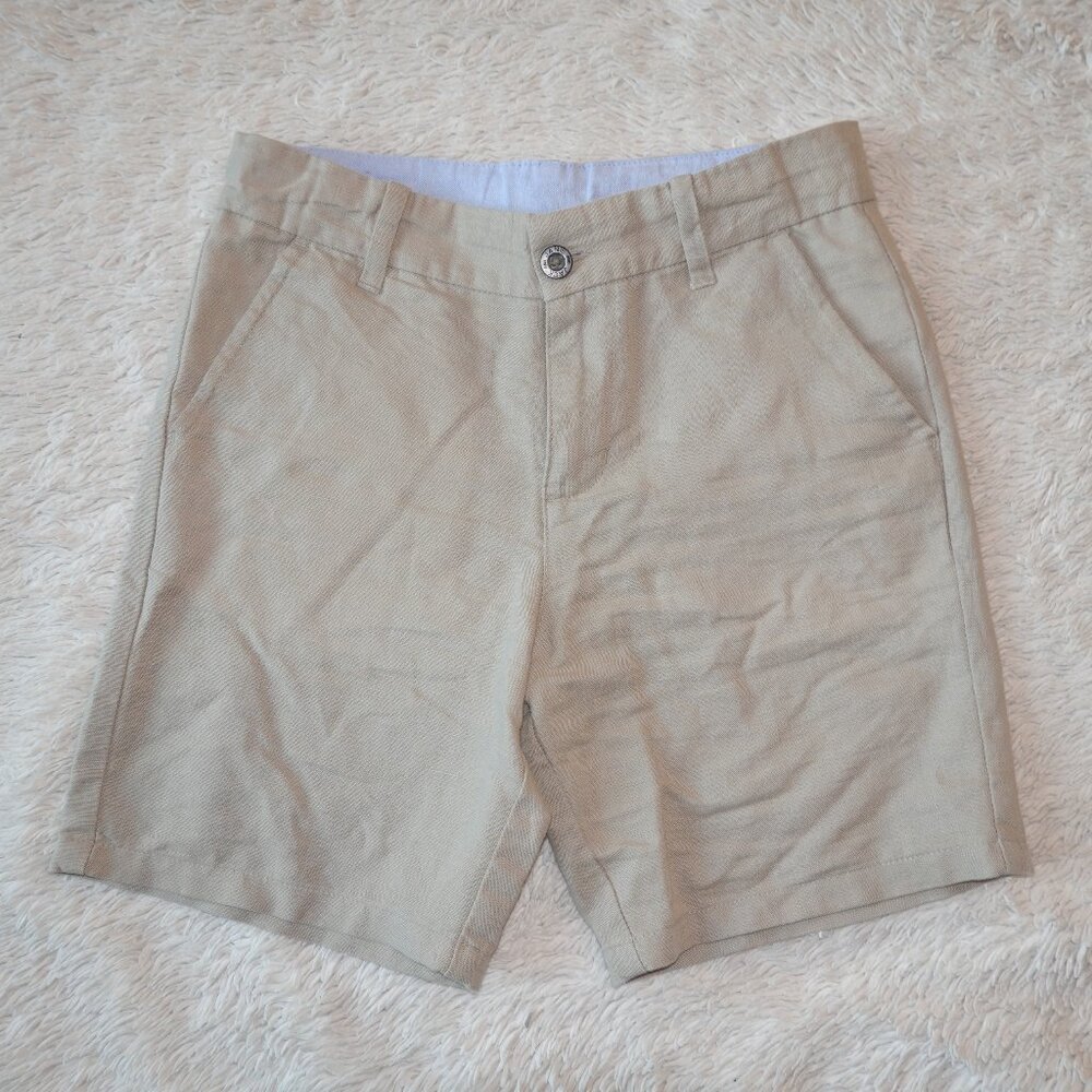 Boys Size 8 Janie and Jack Khaki Linen Cotton Shorts, 6" Inseam